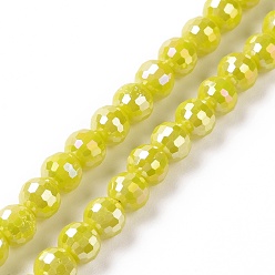 Light Khaki Electroplate Opaque Solid Color Glass Beads Strands, AB Color Plated, Faceted(96 Facets), Round, Light Khaki, 5.5~6mm, Hole: 1.2~1.5mm, about 95pcs/strand, 21.26''(54cm)