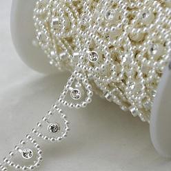 Ivoire ABS plastique imitation perle garniture perlée, blanc crème, 15 mm, 9 m / rouleau
