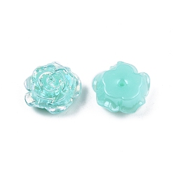 Turquoise Perles en plastique abs opaques, la moitié foré, fleur, turquoise, 15x16x6.5mm, Trou: 1.2mm