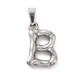 Letter B 304 Stainless Steel Pendants, Bamboo Style, Stainless Steel Color, Letter.B,  18x12x3mm, Hole: 3x7mm