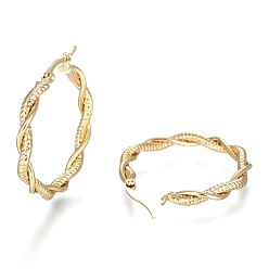 Golden 304 Stainless Steel Hoop Earring, Hypoallergenic Earrings, with Ear Nut, Textured, Twisted Ring Shape, Golden, 34.5x4mm, Pin: 0.5x1mm