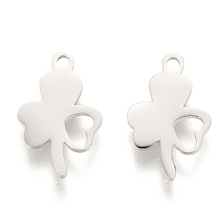 Stainless Steel Color 304 Stainless Steel Charms, Laser Cut, Clover, Stainless Steel Color, 12x8x1mm, Hole: 1.2mm