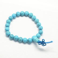 Light Sky Blue Buddha Meditation Synthetic Turquoise Beaded Stretch Bracelets, Light Sky Blue, 50mm, 21pcs/strand