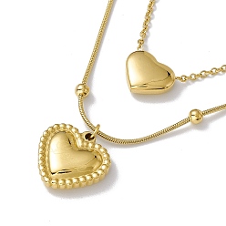 Golden Ion Plating(IP) 304 Stainless Steel Heart Pendants Double Layered Necklace with Satellite Chains for Women, Golden, 15.20 inch(38.6cm)