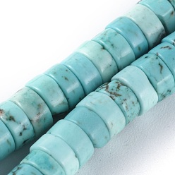 Turquoise Brins de perles de magnésite naturelle, perles heishi, teints et chauffée, Plat rond / disque, turquoise, 6x3mm, Trou: 0.8mm, Environ 152 pcs/chapelet, 15.1 pouce (38.5 cm)