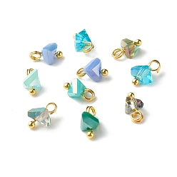 Turquoise Electroplate Glass Charms, with Brass Ball Head Pins, Triangle, Turquoise, 8x6x4.5mm, Hole: 1.8mm