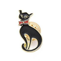 Negro Pin de esmalte de gato, insignia de aleación chapada en oro claro para ropa de mochila, negro, 25x12x1.5 mm