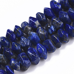 Lapis Lazuli Lapis-lazuli, brins de perles naturels , nuggets, facette, 9.5~11x6~7mm, Trou: 1.2mm, Environ 30~32 pcs/chapelet, 7.48 pouce (19 cm)