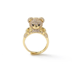 Real 18K Gold Plated Cubic Zirconia Bear Adjustable Ring, Brass Jewelry for Women, Lead Free & Cadmium Free, Real 18K Gold Plated, US Size 7 1/4(17.5mm)
