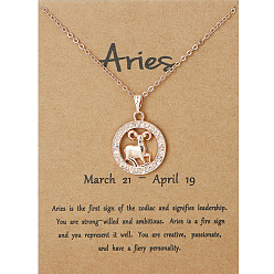 Aries Alloy Constellation Pendant Necklaces, Golden, Aries, 17.13 inch(43.5cm)