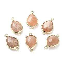Sunstone Natural Sunstone Links connectors, with Golden Tone Brass Findings, Teardrop, 22x12x5mm, Hole: 1.6mm