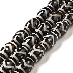 Zig Zag Pattern Chapelets de style tibétain dzi , perles naturelles et teints en agate, riz, noir, motif en zigzag, 13~14x9.5~10mm, Trou: 1.4mm, Environ 25 pcs/chapelet, 13.58 pouce (34.5 cm)