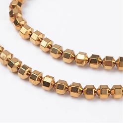 Golden Plated Non-Magnetic Synthetic Hematite Beads Strands, Golden Plated, 4x4mm, Hole: 0.8mm, about 100pcs/strand, 15.7 inch