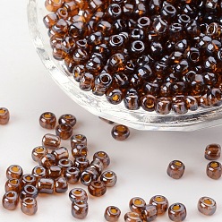 Verge D'or Foncé Perles de rocaille en verre, trans. couleurs lustered, ronde, verge d'or noir, 4mm, Trou: 1.5mm, environ500 pcs / 50 g, 50 g / sac, 18sacs/2livres