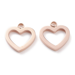 Rose Gold Ion Plating(IP) 304 Stainless Steel Charms, Laser Cut, Heart, Rose Gold, 13x12x1.5mm, Hole: 1.6mm
