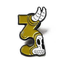 Number Number Enamel Pin, Electrophoresis Black Plated Alloy Skull Pattern Brooch for Backpack Clothes, Num.3, 30.5x17.5x1.3mm, Pin: 1.1mm
