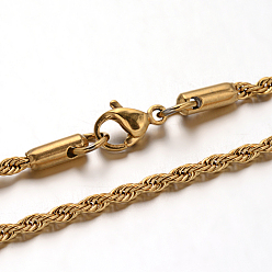 Золотой 304 из нержавеющей стальной трос цепи ожерелья, с карабин-лобстерами , золотые, 19.6 дюйм (50 см), 2 мм