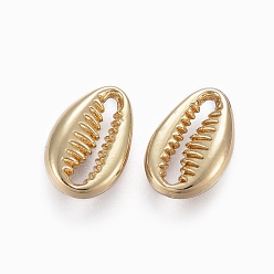 Real 18K Gold Plated Alloy Links connectors, Ocean Theme, Lead Free & Nickel Free & Cadmium Free, Cowrie Shell Shape, Real 14K Gold Plated, 12x8x3mm