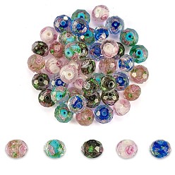 Mixed Color 50Pcs 5 Style Handmade Lampwork Beads, with Gold Sand or Silver Foil, Inner Flower, Faceted, Rondelle, Mixed Color, 11~12x8~9mm, Hole: 2mm, 10pcs/style