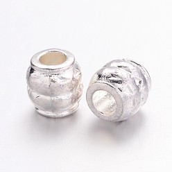 Argent Perles de tonneau de grand trou de style tibétain, argenterie, sans plomb et sans cadmium, 8x8 mm, Trou: 3.5mm