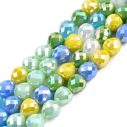 Vert Mer Galvanoplastie opaques couleur unie perles de verre brins, de couleur plaquée ab , facette, fraise, vert de mer, 6x6mm, Trou: 1.2mm, Environ 80~81 pcs/chapelet, 19.29 pouces ~ 19.69 pouces (49~50 cm)