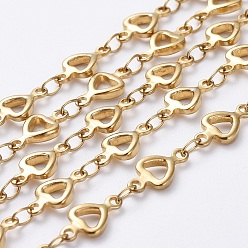 Golden 304 Stainless Steel Link Chains, Soldered, Heart, Golden, 10x5~5.5x1.5mm