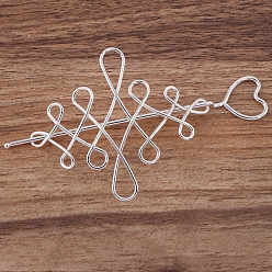 Argent Bâtons de cheveux de fer, coeur & noeud chinois, argenterie, 123mm, pin: 1.8 mm
