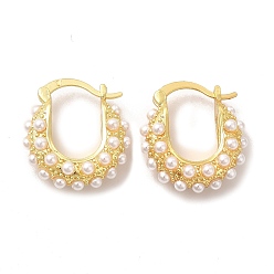 Real 18K Gold Plated Rack Plating Brass Teardrop Hoop Earrings with Plastic Imitation Pearl Beaded for Women, Lead Free & Cadmium Free, Real 18K Gold Plated, 23x21x7.5mm, Pin: 0.7mm