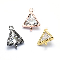 Mixed Color Eco-Friendly Brass Links, Clear, with Cubic Zirconia, Lead Free & Cadmium Free & Nickel Free, Triangle, Mixed Color, 10.5x8x3.5mm, Hole: 0.8mm