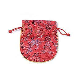 Rouge Pochettes en soie, sacs à cordonnet, rouge, 13~13.5x11.4~12 cm