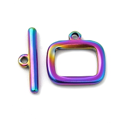 Rainbow Color Revestimiento de iones (ip) 304 cierres de palanca de acero inoxidable, Rectángulo, color del arco iris, rectángulo: 13.5x14x2 mm, agujero: 1.4 mm, 6.5x9.5 mm de diámetro interior, bar: 16.5x5x2 mm, agujero: 1.2 mm