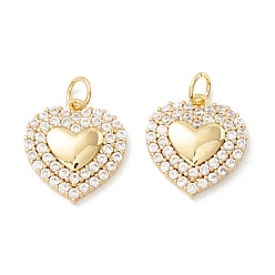 Real 18K Gold Plated Rack Plating Brass Micro Pave Clear Cubic Zirconia Pendants, Cadmium Free & Nickel Free & Lead Free, Long-Lasting Plated, Heart, Real 18K Gold Plated, 16x14.5x3mm, Hole: 3.4mm