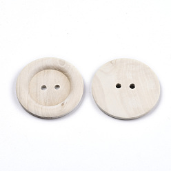 Papaye Gros boutons en bois naturel, 2-trou, large bord, bouton en bois non fini, plat rond, papayawhip, 59~60x5mm, Trou: 5mm
