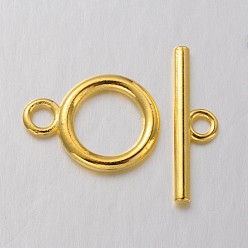 Golden Tibetan Style Alloy Toggle Clasps, Lead Free and Cadmium Free, Golden, Ring: 19x14mm, Bar: 2x22mm, Hole: 2.5mm
