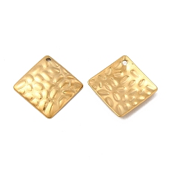 Real 18K Gold Plated Ion Plating(IP) 304 Stainless Steel Pendants, Textured, Rhombus Charm, Real 18K Gold Plated, 19.5x19.5x2mm, Hole: 1.2mm