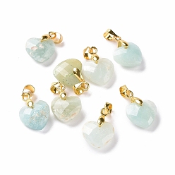 Amazonite Natural Amazonite Pendants, with Golden Tone Brass Clasp, Faceted Heart Charms, 11x12x5mm, Hole: 4.5x3.5mm
