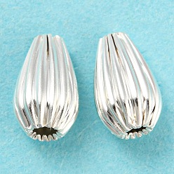 925 Sterling Silver Plated Eco-friendly Brass Beads, Cadmium Free & Lead Free, Long-Lasting Plated, Corrugated Teardrop, 925 Sterling Silver Plated, 8x5mm, Hole: 1.2mm