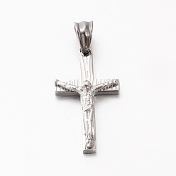 Couleur Acier Inoxydable Thème de pâques hommes 201 pendentifs croix crucifix en acier inoxydable, couleur inox, 26x15x5mm, Trou: 5x6mm