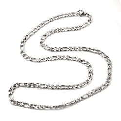 Stainless Steel Color 201 Stainless Steel Figaro Chain Necklaces, with Lobster Claw Clasps, Stainless Steel Color, 19.6 inch(50cm)
