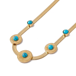 Round Synthetic Turquoise Pendant Necklace with 304 Stainless Steel Herringbone Chains, Golden, Round Pattern, 15.75 inch(40cm)