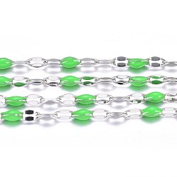 Lime Vert 304 maillons en acier inoxydable chaînes, avec bobine, avec l'émail, soudé, couleur inox, lime green, 4~10x2x0.4~2mm, environ 32.8 pieds (10 m)/rouleau