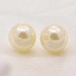Blanco Perlas redondas de perlas de imitación de plástico abs, blanco, 20 mm, Agujero: 2.5 mm, sobre 120 unidades / 500 g