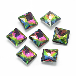 Coloré Pointé cabochons en strass de verre, dos plaqué, facette, carrée, colorées, 8x8x3.5mm
