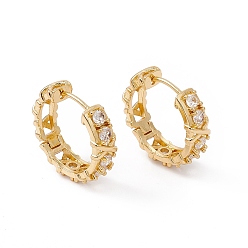 Clear Cubic Zirconia Hinged Hoop Earrings, Real 18K Gold Plated Brass Jewelry for Women, Cadmium Free & Nickel Free & Lead Free, Clear, 21x22x6mm, Pin: 1mm