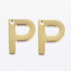 Letter P 304 charmes en acier inoxydable, lettre, breloques initiales, réel 18 k plaqué or, letter.p, 11x6~12x0.8mm, Trou: 1mm