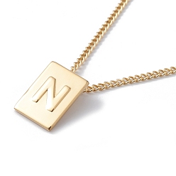 Letter N Titanium Steel Initial Letter Rectangle Pendant Necklace for Men Women, Golden, Letter.N, 18.11~18.5 inch(46~47cm)