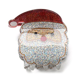Santa Claus Christmas Theme Glitter Acrylic Claw Hair Clips, with Iron Findings, Hair Accessorise for Girls, Santa Claus, 41x46x42mm
