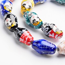 Mixed Color Russian Doll Printed Handmade Porcelain Beads, Mixed Color, 22x13mm, Hole: 3mm