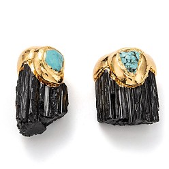 Tourmaline Tourmaline naturelle & perles turquoise gros pendentifs, avec dessus en laiton doré et passants, nuggets, brut brut, 53~69x29~44x24~31mm, Trou: 1.6~1.8mm