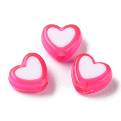Deep Pink Heart Acrylic Beads, Bead in Bead, Deep Pink, 7x8x4mm, Hole: 1.8mm, about 2777pcs/500g